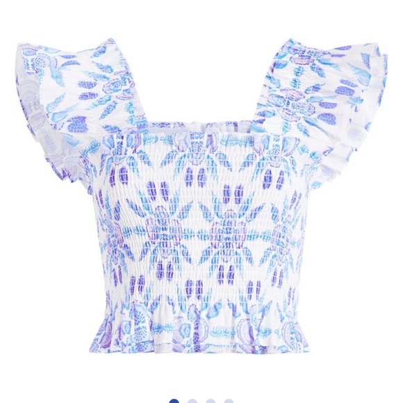 Hill House Home Linen Cropped Naz Nap Top in Blue Shell Mosaic Size M Coastal - Picture 2 of 7